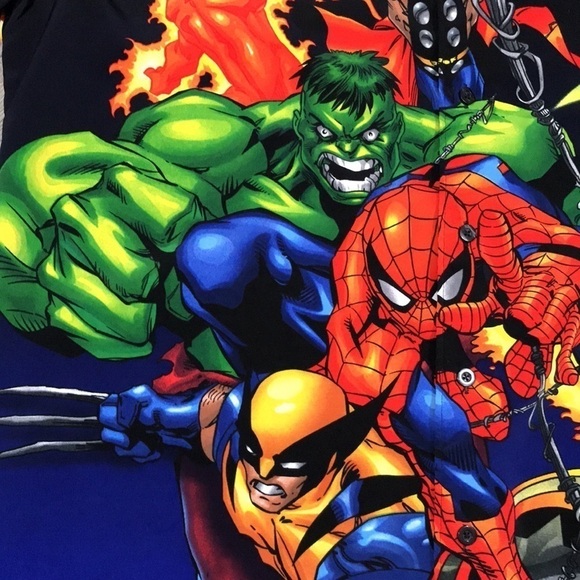 Marvel Comics Vintage All Over Print Superheroes Button Front Short Sleeve - Picture 8 of 13